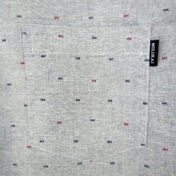 Molokai Surf Co Gray Fish Bone Print Camp Shirt Button Down Size M Surfer Beach - Picture 5 of 10